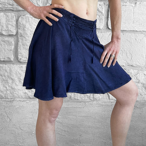 SALE! ‘Short Pixie Skirt' Embroidered Rayon - Blue