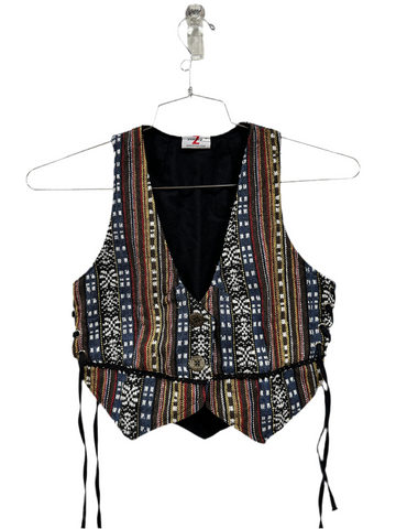 ‘Petal Vest' Pirate, Boho Vest - Blue and Brown patterned