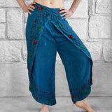 'Split' Indian Stonewashed Rayon Pants - Dark Blue