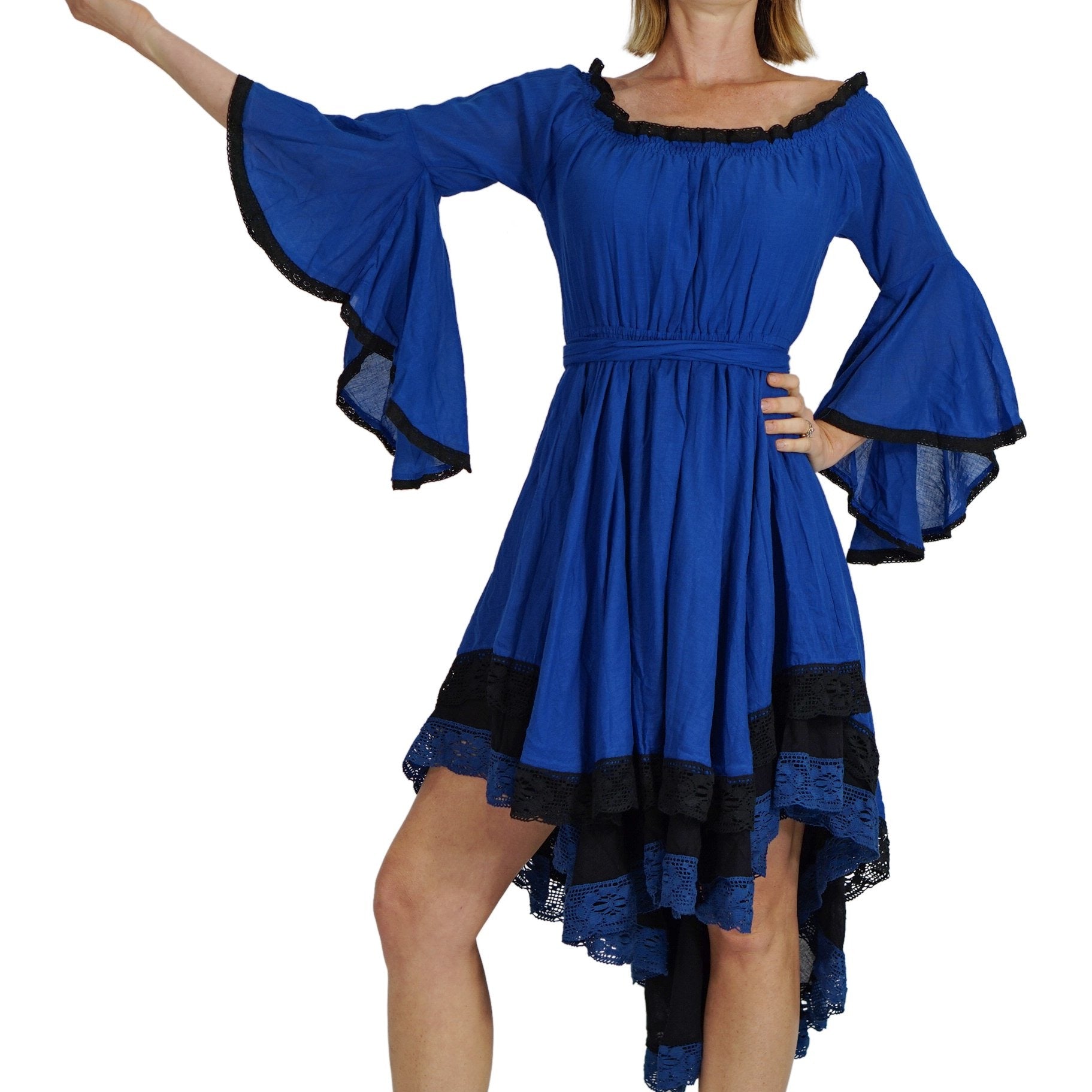 Lace Dress Long Sleeve - Blue/Black Zootzu Garb Lace Dress Long Sleeve - Blue/Black Zootzu Garb
