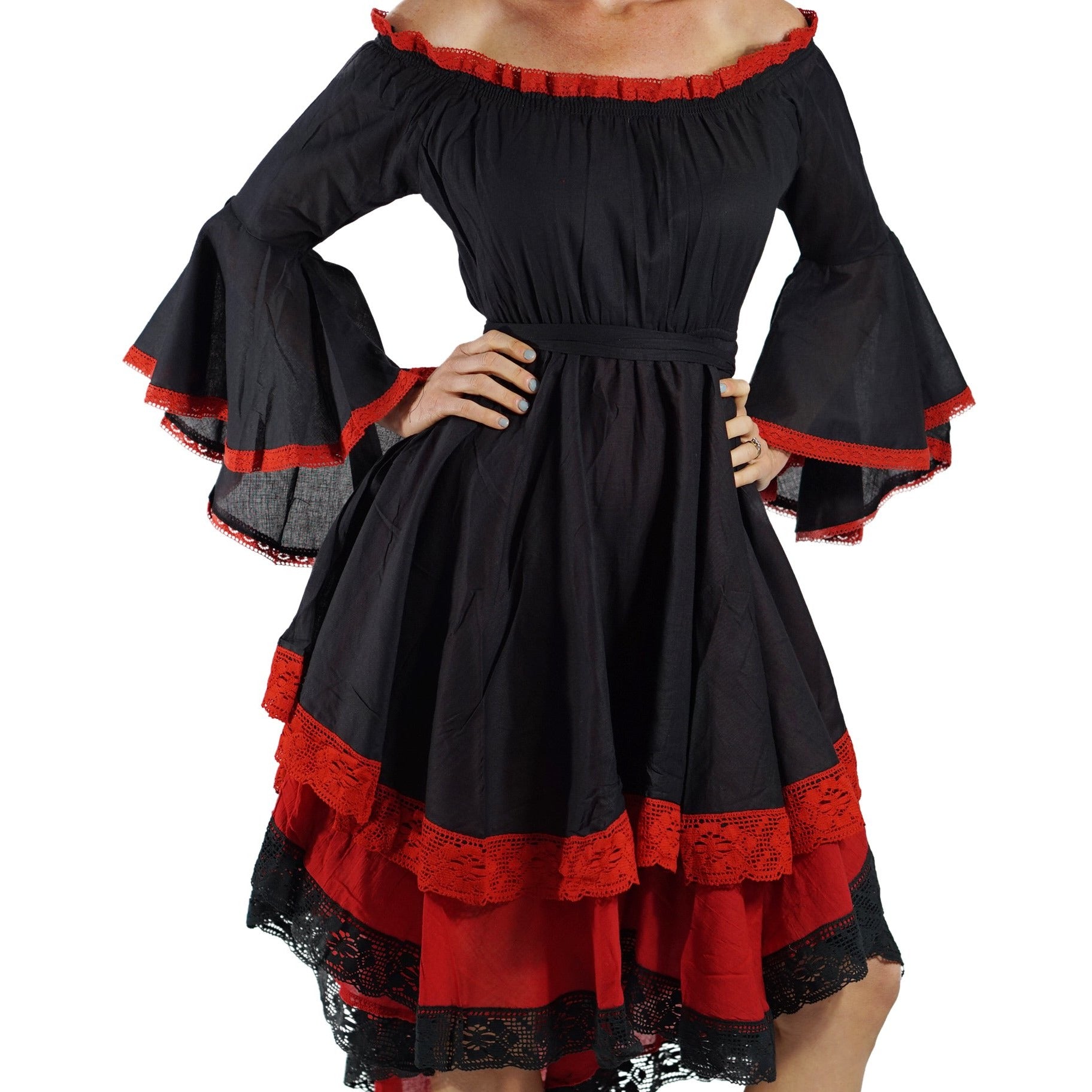 red dress with black lace sleeves Penny Dress in Red Lace 10