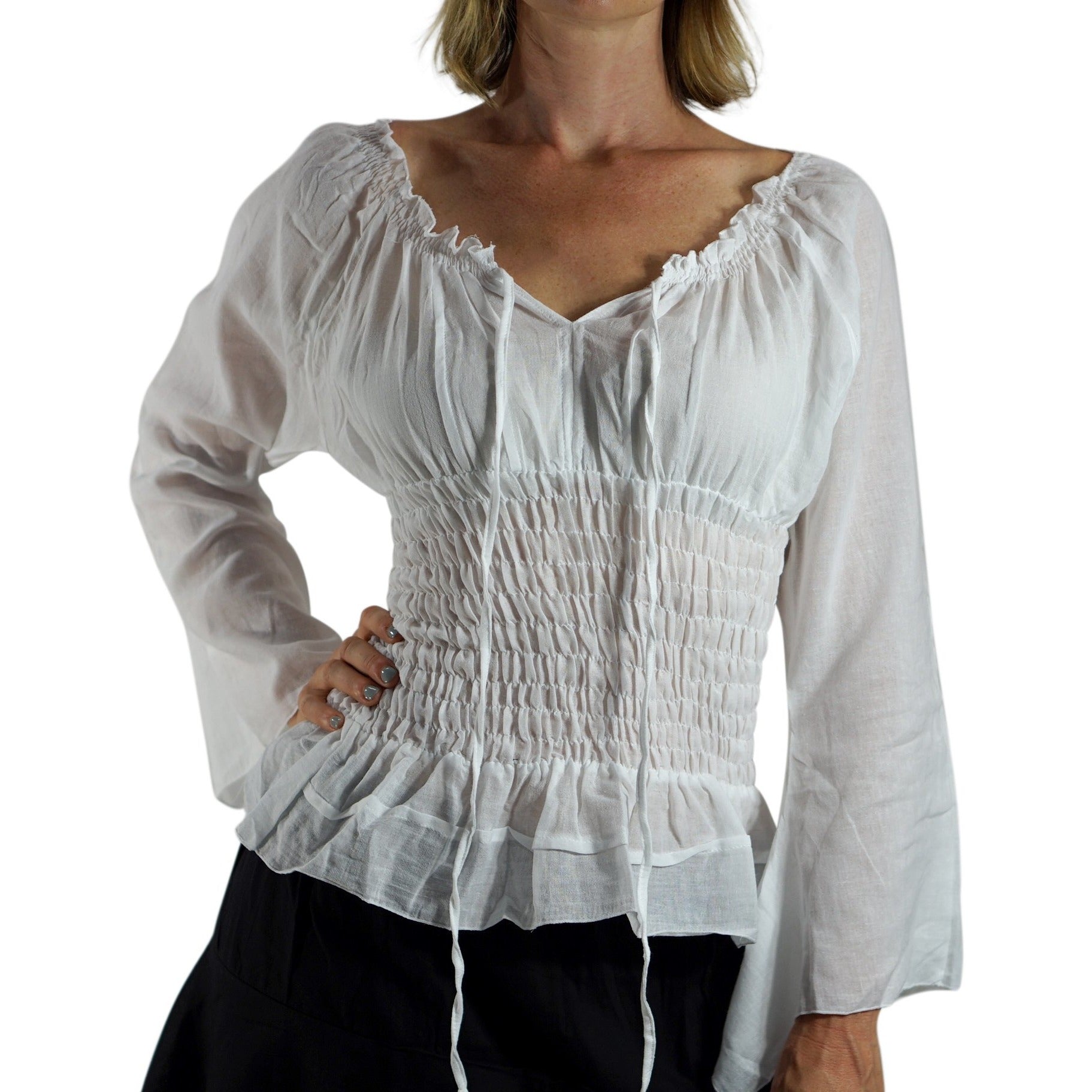 Peasant Blouse LS - White – Zootzu Garb