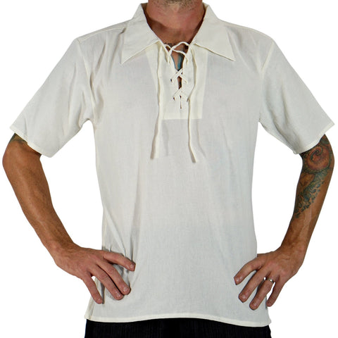 'Merchant' Renaissance Shirt, Short Sleeves - Cream