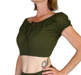 'Peasant Crop Top' Belly Showing Blouse - Green - zootzu