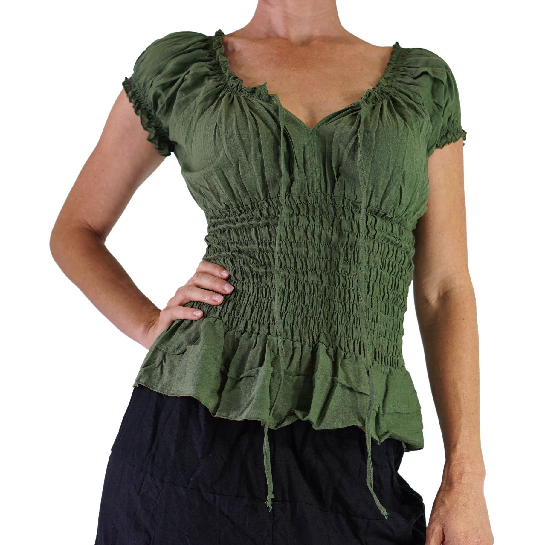 2025ss 新品未使用Peasant Tunic 8y Peasant Blouse SS - Fern Green – Zootzu Garb