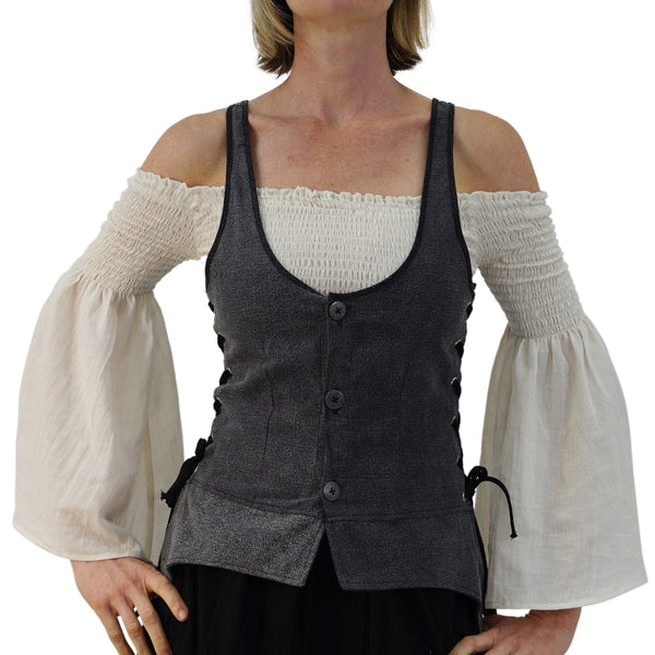 Long Petal Vest' Viking Steampunk Medieval Bodice - Stone
