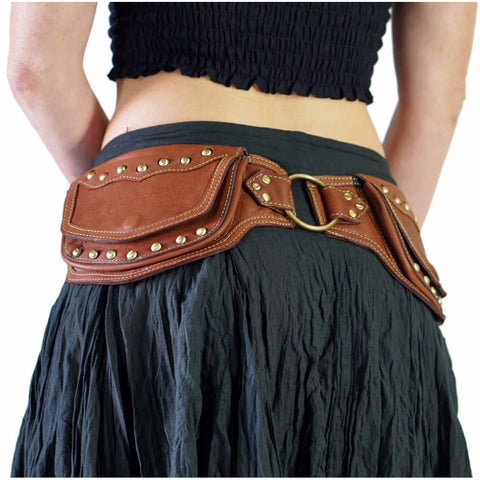'Scallop' Leather Utility Belt - Brown