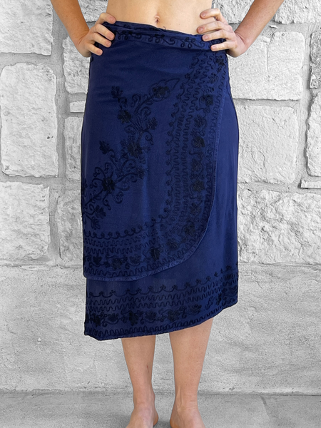 Wrap Around Skirt' Short Embroidered - Blue – Zootzu Garb