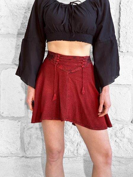 SALE! 'Short Pixie Skirt' Embroidered Rayon - Red – Zootzu Garb
