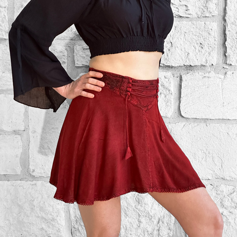 SALE! ‘Short Pixie Skirt' Embroidered Rayon - Red