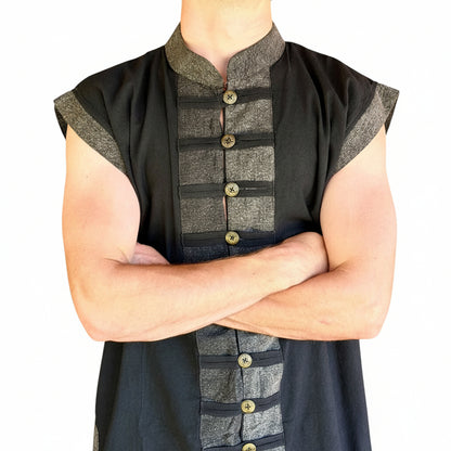Long Pirate Vest - Black/Metal Buttons