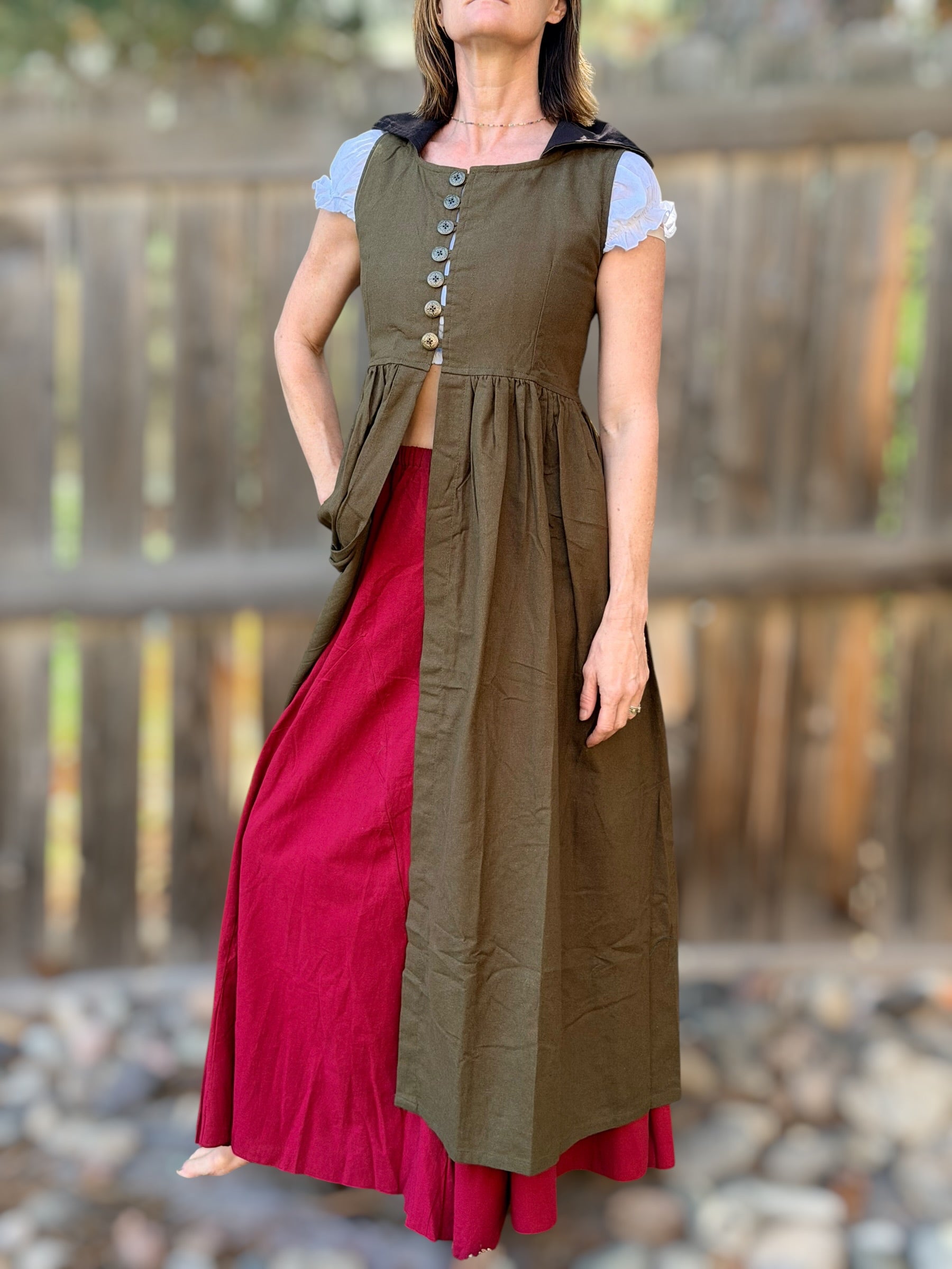 Womens Duster- Green/Brown
