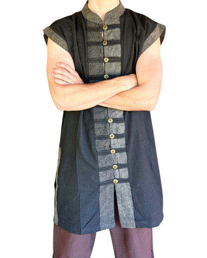Long Pirate Vest - Black/Metal Buttons