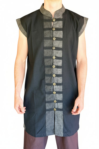 Long Pirate Vest - Black/Metal Buttons