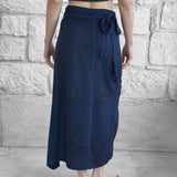 'Wrap Around Skirt' Long Embroidered - Blue