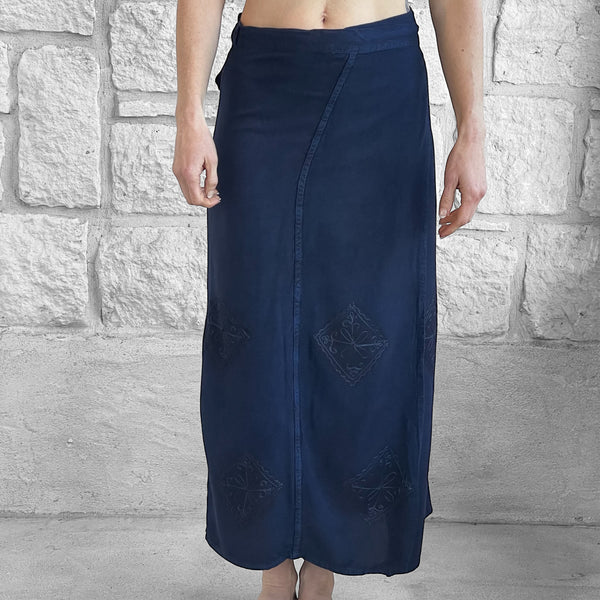 'Wrap Around Skirt' Long Embroidered - Blue