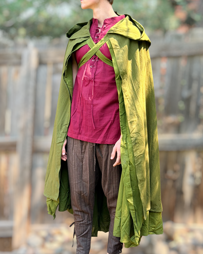 Hooded Cloak - 2 Layers - Green/Green