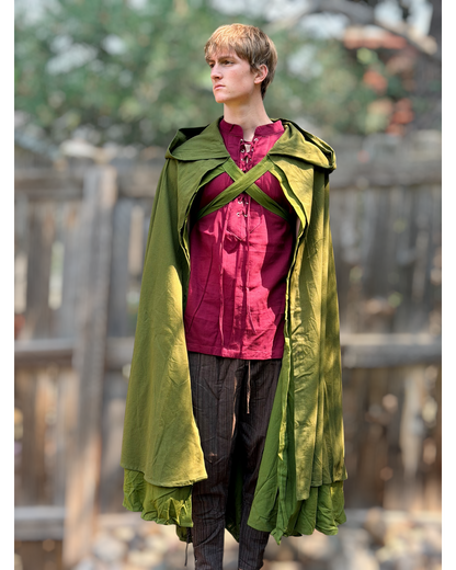 Hooded Cloak - 2 Layers - Green/Green