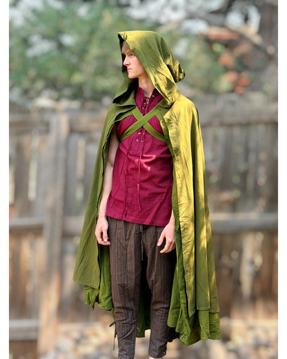 Hooded Cloak - 2 Layers - Green/Green