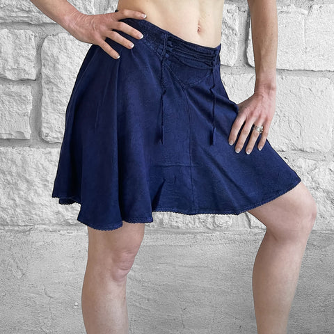 'Short Pixie Skirt' Embroidered Rayon - Blue