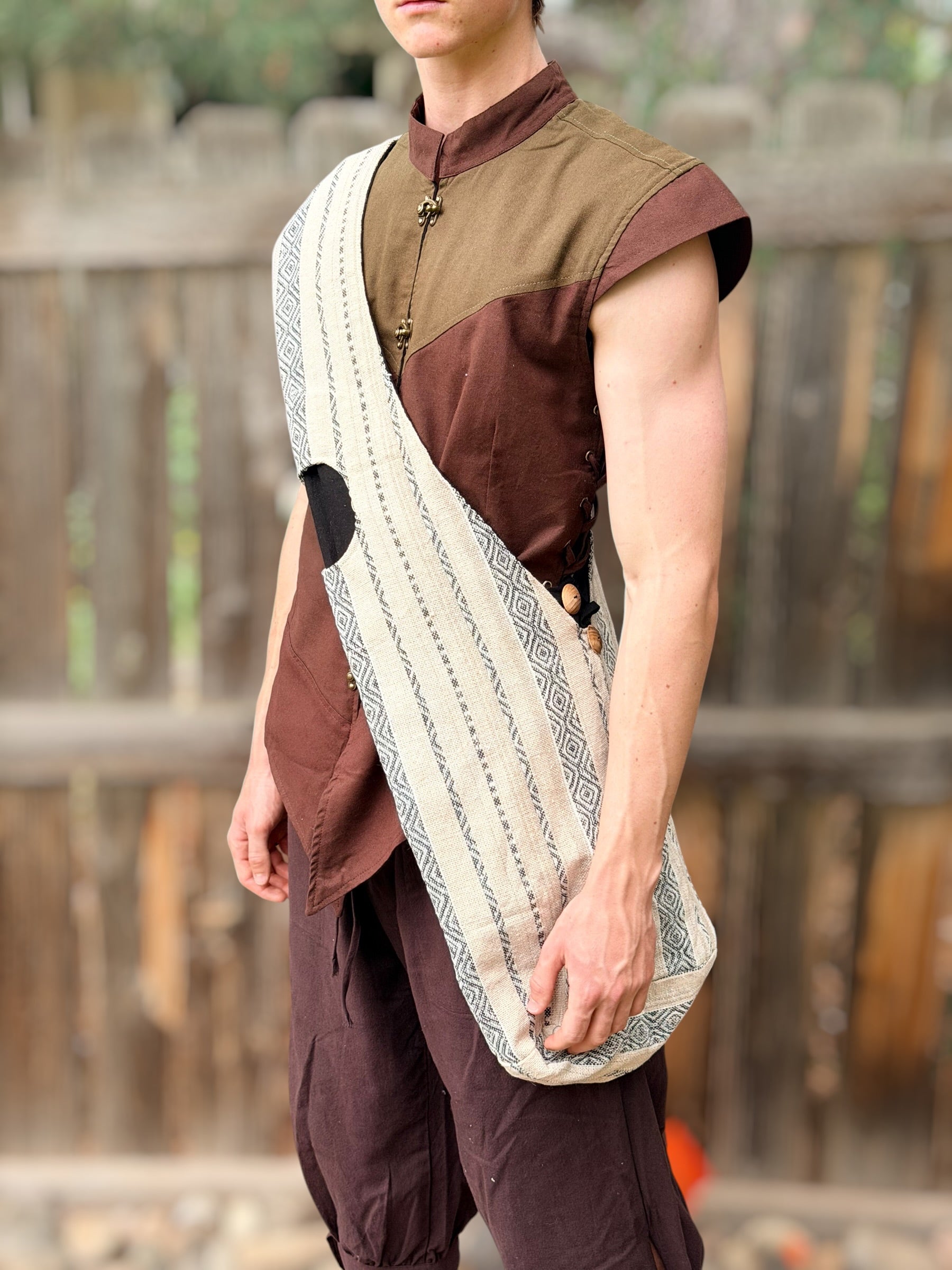 Monk Bag - Cream Patterned
