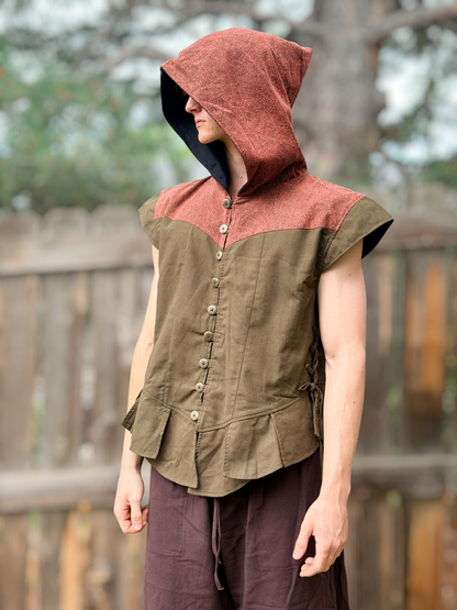 Hooded Doublet - Green/Stone Brown