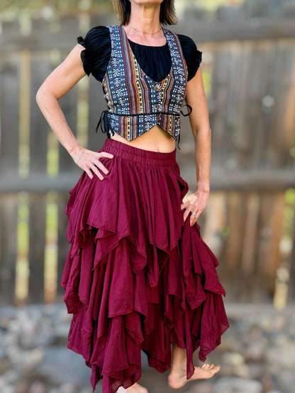 Fay Ragged Cut Skirt - Maroon