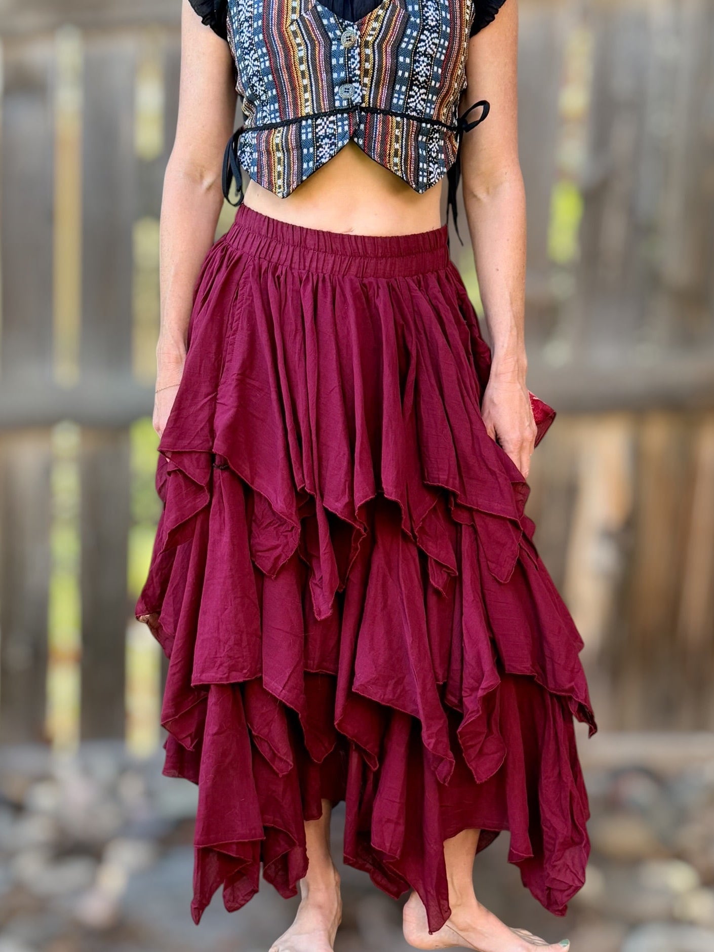 Fay Ragged Cut Skirt - Maroon