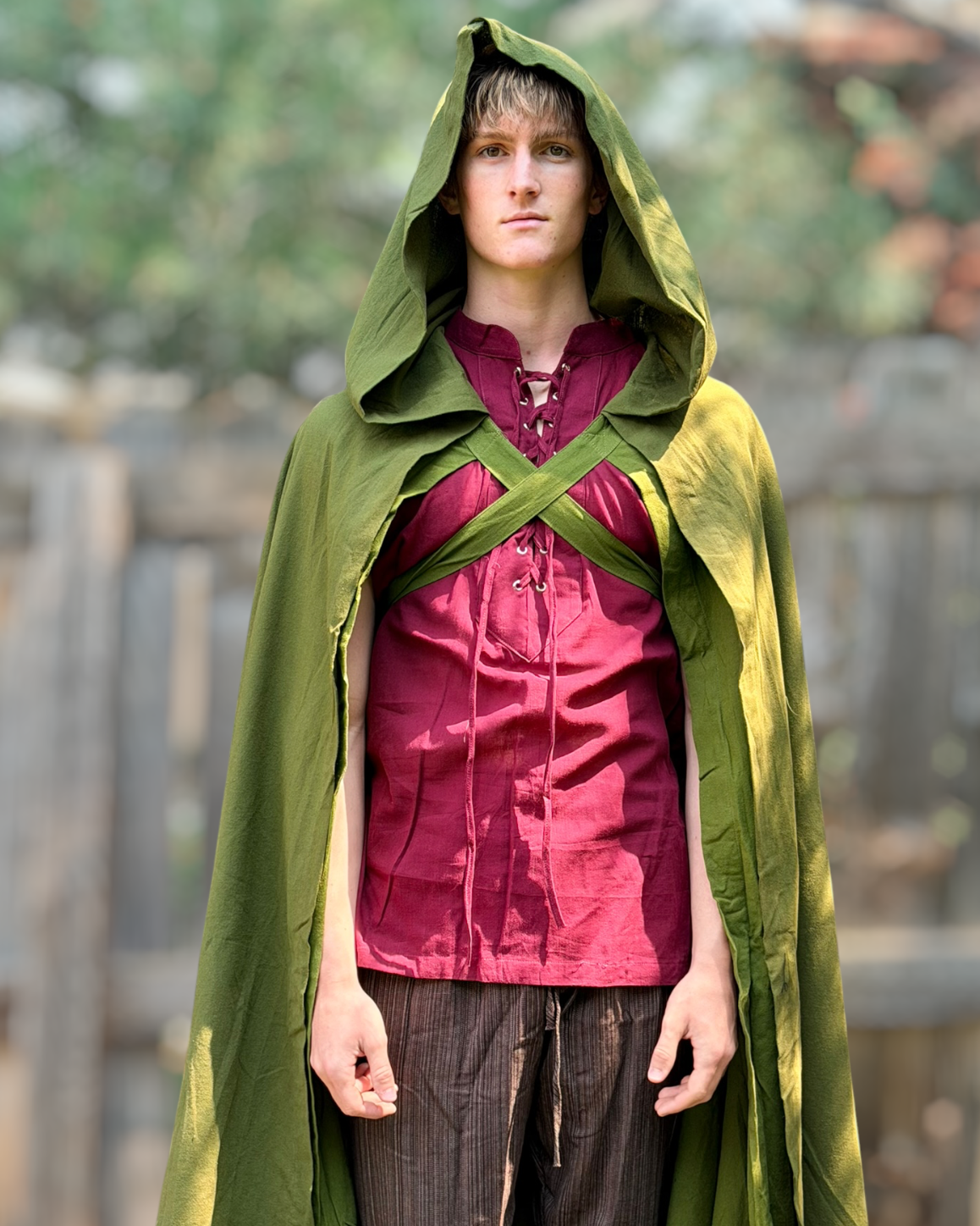 Hooded Cloak - 2 Layers - Green/Green