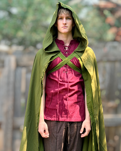 Hooded Cloak - 2 Layers - Green/Green