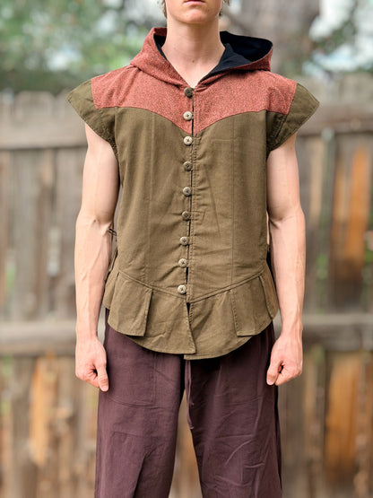 Hooded Doublet - Green/Stone Brown