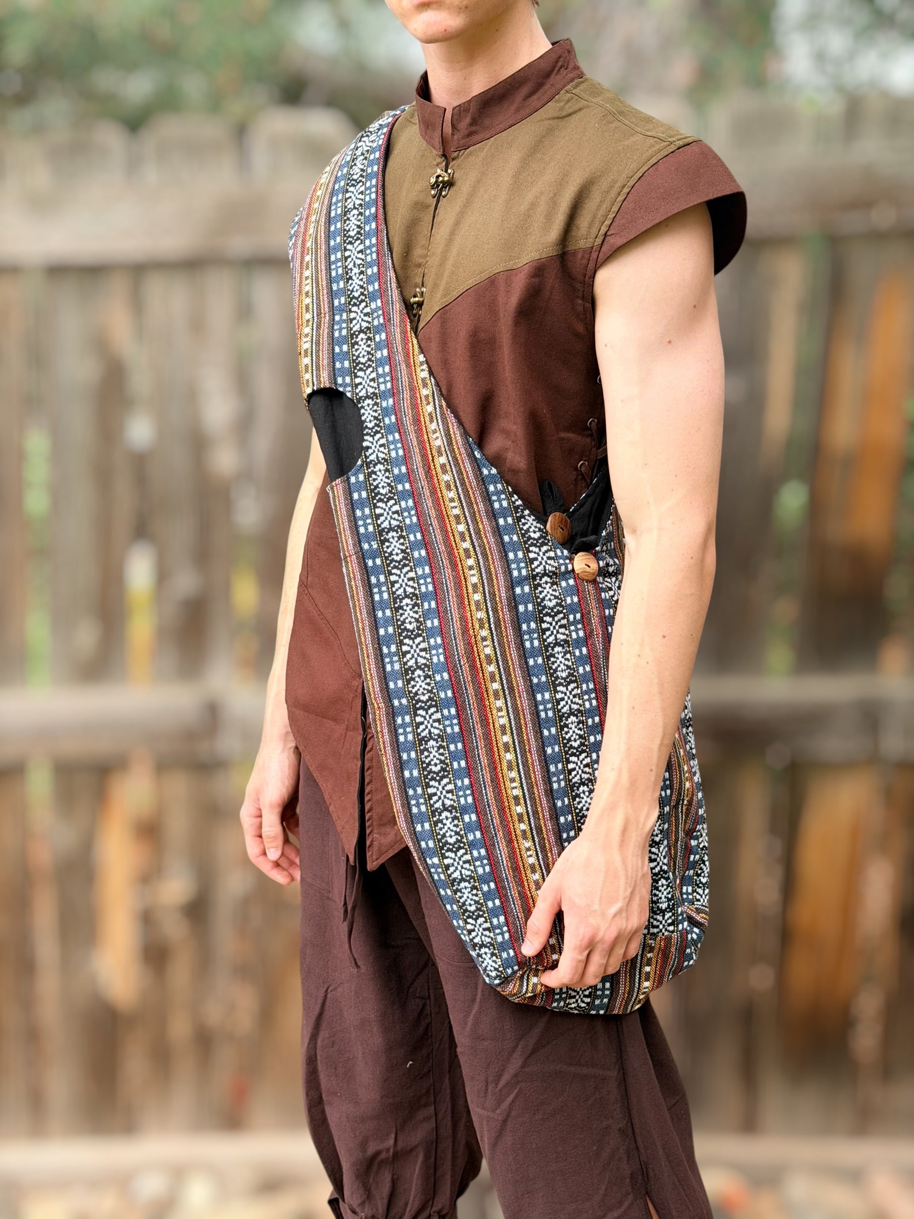 Monk Bag - Blue and Brown patterned