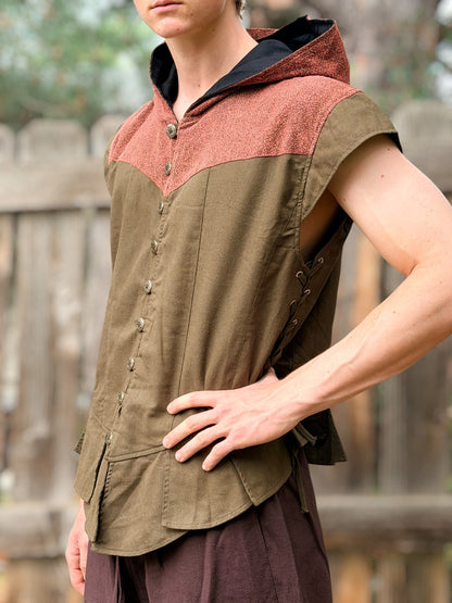 Hooded Doublet - Green/Stone Brown