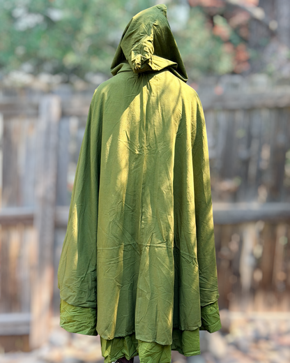 Hooded Cloak - 2 Layers - Green/Green