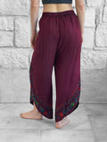 'Split' Indian Stonewashed Rayon Pants - Dark Burgundy