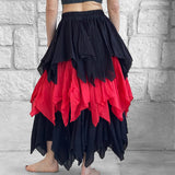 'Fay' Ragged Cut Long Fairy Skirt - Red/Black