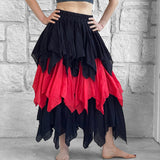 'Fay' Ragged Cut Long Fairy Skirt - Red/Black