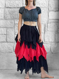 'Fay' Ragged Cut Long Fairy Skirt - Red/Black