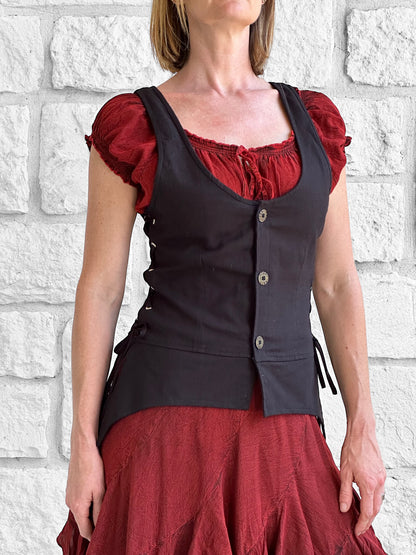 Long Petal Vest - Cotton Black