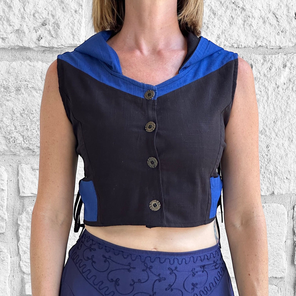 Sprite Hooded Vest' - Blue/Black – Zootzu Garb