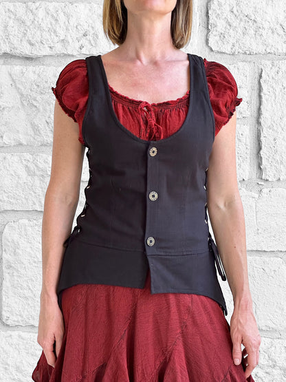 Long Petal Vest - Cotton Black