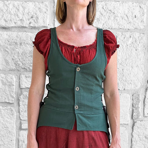 'Long Petal Vest' Viking Bodice - Cotton Green