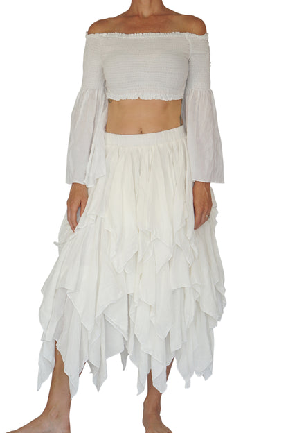 Fay Ragged Cut Skirt - Cream/Off White