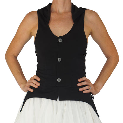 Hooded Long Petal Vest - Black