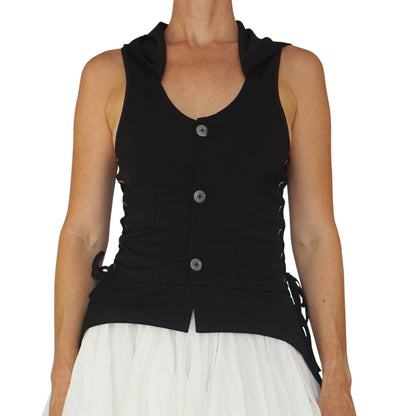 Hooded Long Petal Vest - Black