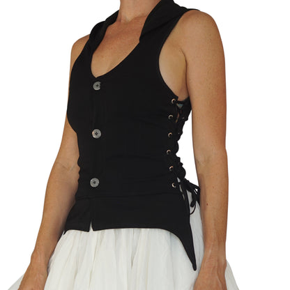 Hooded Long Petal Vest - Black