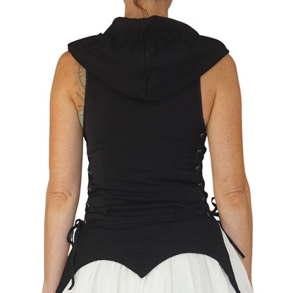 Hooded Long Petal Vest - Black