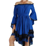 Blue/Black Lace Dress Long Sleeve - zootzu