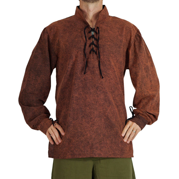 'Merchant' Renaissance Shirt with High Collar - Stone Brown - zootzu