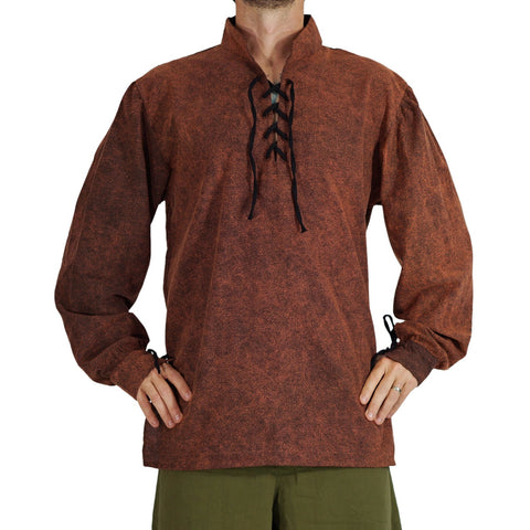'Merchant' Renaissance Shirt High Collar - Stone Brown